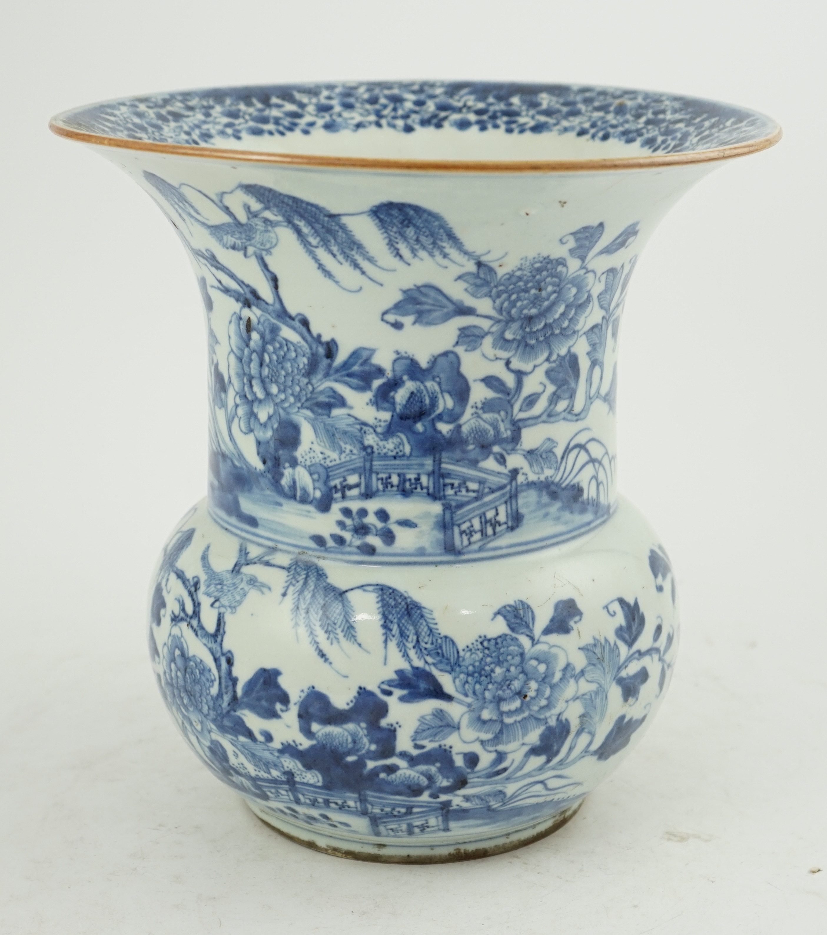 A large Chinese blue and white spittoon, zhadou, Yongzheng/Qianlong period